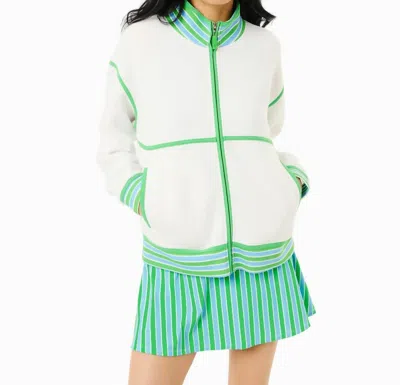 Addison Bay Midweight Double Pique Billie Full Zip Sweatshirt In Super White Vintage Blue Key Lime In Animal Print
