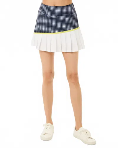 Addison Bay Mixed Smooth Sport 15in Rally Skort In Navy Gingham Chartreuse In Blue