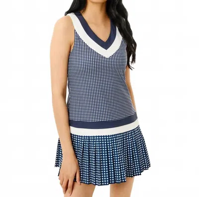 Addison Bay Mixed Sport Light Match Active Mini Dress In Navy Gingham In Blue