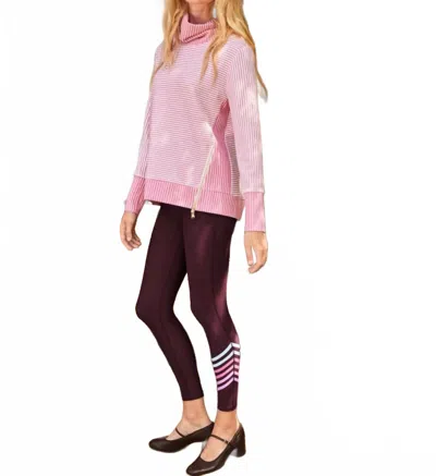 Addison Bay Polished Double Knit Zip Everyday Pullover Sweater In Super White/rose Stripe In Pink
