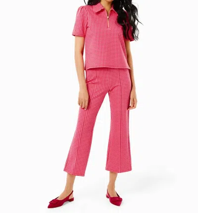 Addison Bay Ponte Waverly Pants In Rose Check In Pink