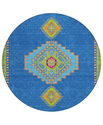 Addison Chantille Machine Washable Acn1014 8'x8' Round Area Rug In Denim