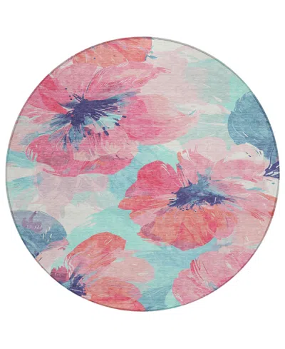 Addison Chantille Machine Washable Acn1555 8'x8' Round Area Rug In Pink