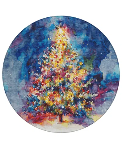 Addison Holiday Washable Indoor/outdoor Acn1806 8'x8' Round Area Rug In Blue