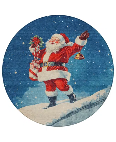 Addison Holiday Washable Indoor/outdoor Acn1807 8'x8' Round Area Rug In Blue