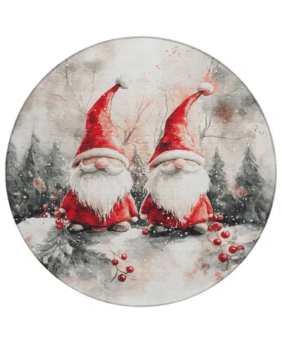 Addison Holiday Washable Indoor/outdoor Acn1808 8'x8' Round Area Rug In White