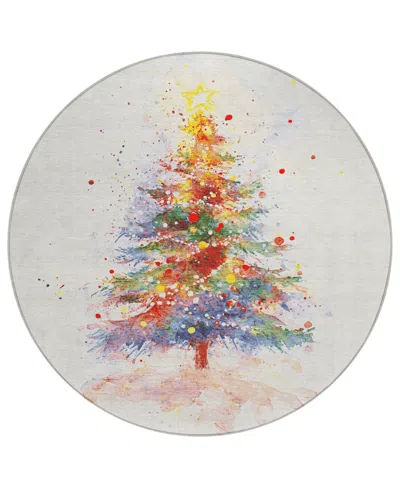 Addison Holiday Washable Indoor/outdoor Acn1809 8'x8' Round Area Rug In White