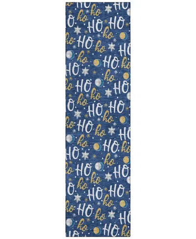 Addison Holiday Washable Indoor/outdoor Acn1810 2'3"x7'6" Runner Area Rug In Blue