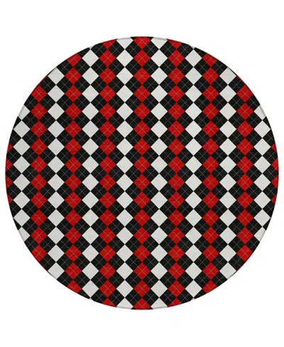 Addison Holiday Washable Indoor/outdoor Acn1812 8'x8' Round Area Rug In Black