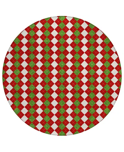 Addison Holiday Washable Indoor/outdoor Acn1812 8'x8' Round Area Rug In Red