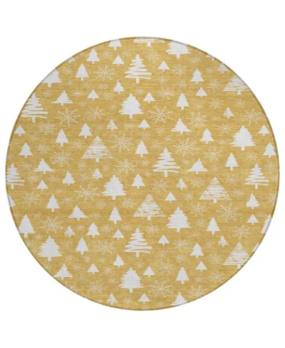 Addison Holiday Washable Indoor/outdoor Acn1815 8'x8' Round Area Rug In Gold