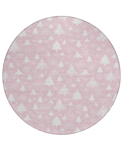 Addison Holiday Washable Indoor/outdoor Acn1815 8'x8' Round Area Rug In Pink