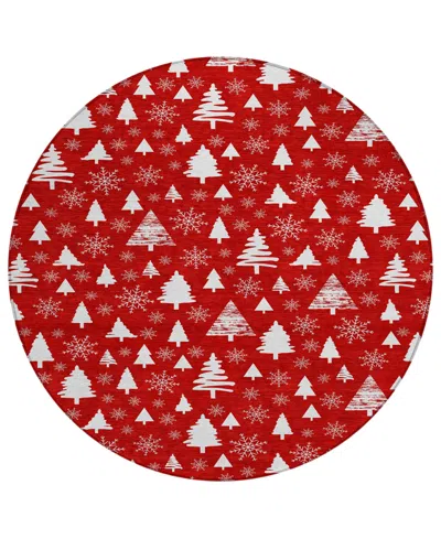 Addison Holiday Washable Indoor/outdoor Acn1815 8'x8' Round Area Rug In Red