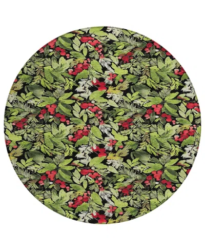 Addison Holiday Washable Indoor/outdoor Acn1816 8'x8' Round Area Rug In Black