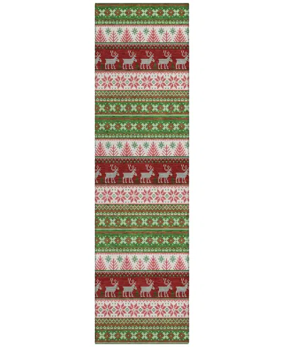 Addison Holiday Washable Indoor/outdoor Acn1818 2'3"x7'6" Runner Area Rug In Green