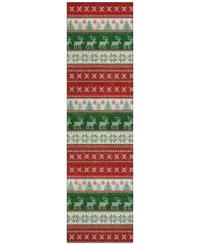 Addison Holiday Washable Indoor/outdoor Acn1818 2'3"x7'6" Runner Area Rug In Red