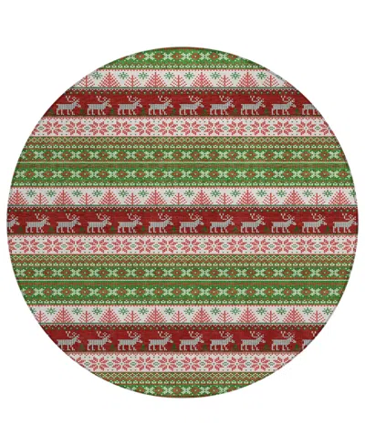 Addison Holiday Washable Indoor/outdoor Acn1818 8'x8' Round Area Rug In Green