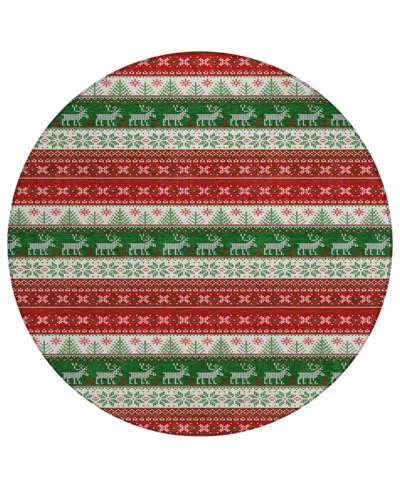 Addison Holiday Washable Indoor/outdoor Acn1818 8'x8' Round Area Rug In Red
