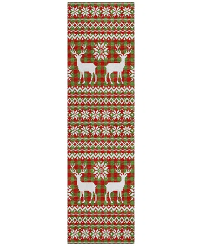 Addison Holiday Washable Indoor/outdoor Acn1820 2'3"x7'6" Runner Area Rug In Green