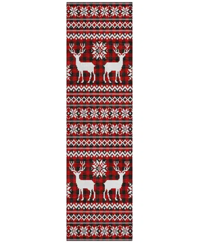 Addison Holiday Washable Indoor/outdoor Acn1820 2'3"x7'6" Runner Area Rug In Red