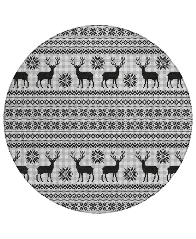 Addison Holiday Washable Indoor/outdoor Acn1820 8'x8' Round Area Rug In Gray