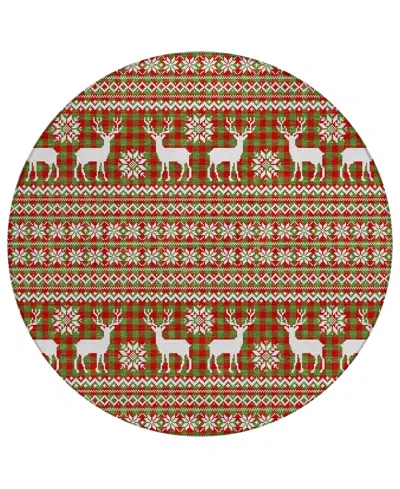 Addison Holiday Washable Indoor/outdoor Acn1820 8'x8' Round Area Rug In Green