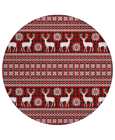 Addison Holiday Washable Indoor/outdoor Acn1820 8'x8' Round Area Rug In Red