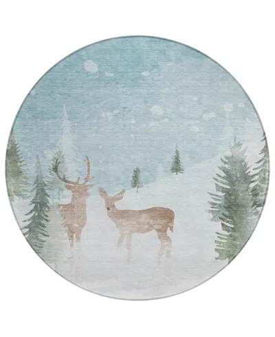 Addison Holiday Washable Indoor/outdoor Acn1821 8'x8' Round Area Rug In Blue