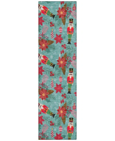 Addison Holiday Washable Indoor/outdoor Acn1822 2'3"x7'6" Runner Area Rug In Blue