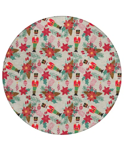 Addison Holiday Washable Indoor/outdoor Acn1822 8'x8' Round Area Rug In Brown