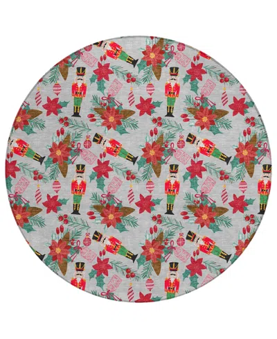 Addison Holiday Washable Indoor/outdoor Acn1822 8'x8' Round Area Rug In Gray