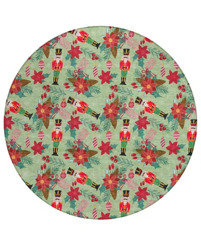 Addison Holiday Washable Indoor/outdoor Acn1822 8'x8' Round Area Rug In Green