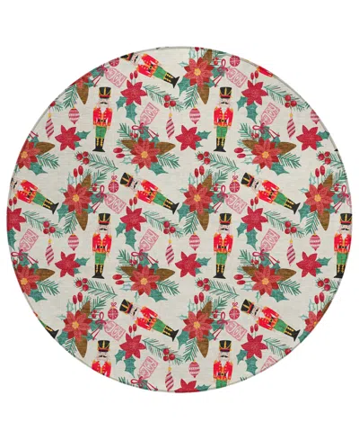 Addison Holiday Washable Indoor/outdoor Acn1822 8'x8' Round Area Rug In White