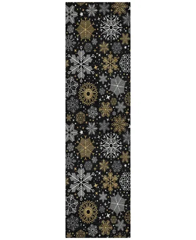 Addison Holiday Washable Indoor/outdoor Acn1823 2'3"x7'6" Runner Area Rug In Black