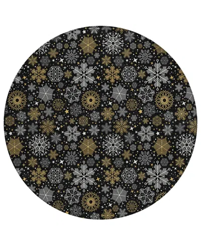 Addison Holiday Washable Indoor/outdoor Acn1823 8'x8' Round Area Rug In Black