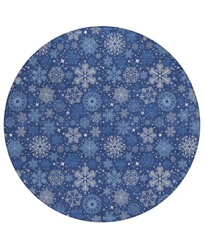 Addison Holiday Washable Indoor/outdoor Acn1823 8'x8' Round Area Rug In Blue