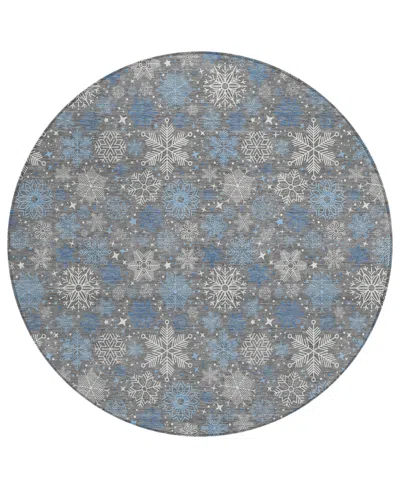 Addison Holiday Washable Indoor/outdoor Acn1823 8'x8' Round Area Rug In Gray
