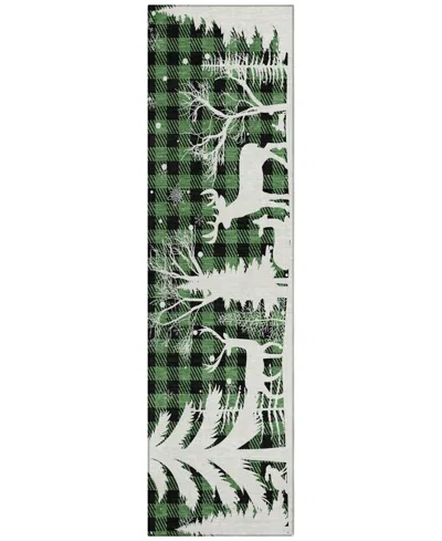Addison Holiday Washable Indoor/outdoor Acn1824 2'3"x7'6" Runner Area Rug In Green