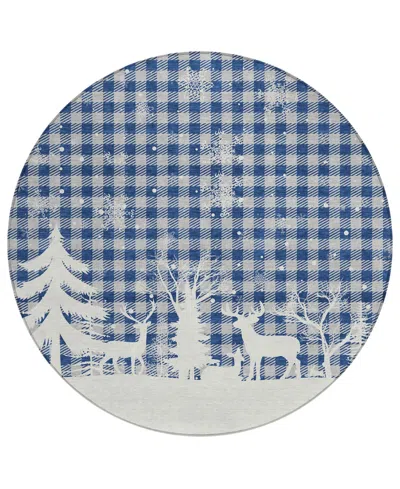 Addison Holiday Washable Indoor/outdoor Acn1824 8'x8' Round Area Rug In Blue
