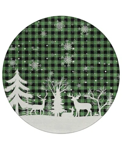 Addison Holiday Washable Indoor/outdoor Acn1824 8'x8' Round Area Rug In Green