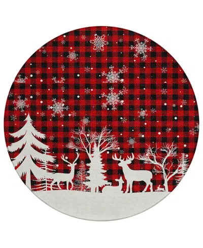 Addison Holiday Washable Indoor/outdoor Acn1824 8'x8' Round Area Rug In Red