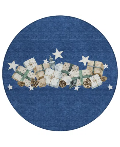 Addison Holiday Washable Indoor/outdoor Acn1825 8'x8' Round Area Rug In Blue