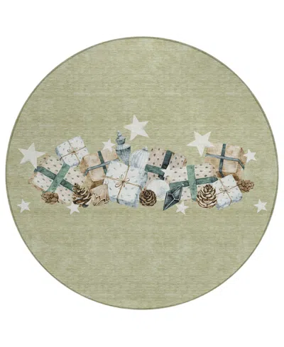 Addison Holiday Washable Indoor/outdoor Acn1825 8'x8' Round Area Rug In Green