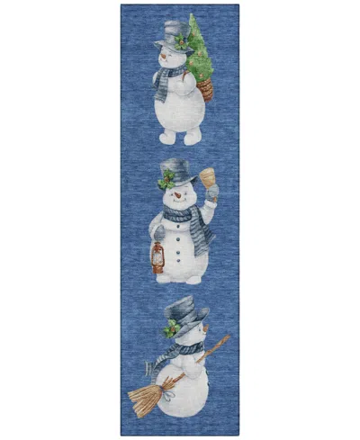 Addison Holiday Washable Indoor/outdoor Acn1826 2'3"x7'6" Runner Area Rug In Blue