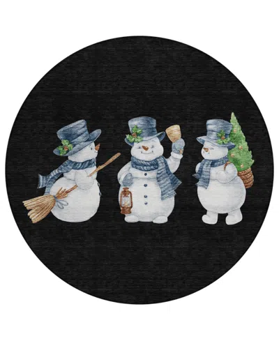 Addison Holiday Washable Indoor/outdoor Acn1826 8'x8' Round Area Rug In Black