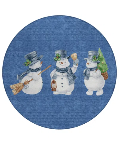 Addison Holiday Washable Indoor/outdoor Acn1826 8'x8' Round Area Rug In Blue