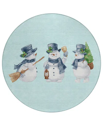 Addison Holiday Washable Indoor/outdoor Acn1826 8'x8' Round Area Rug In Blue