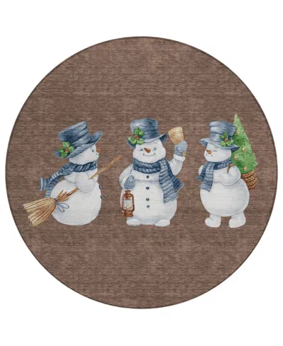 Addison Holiday Washable Indoor/outdoor Acn1826 8'x8' Round Area Rug In Brown