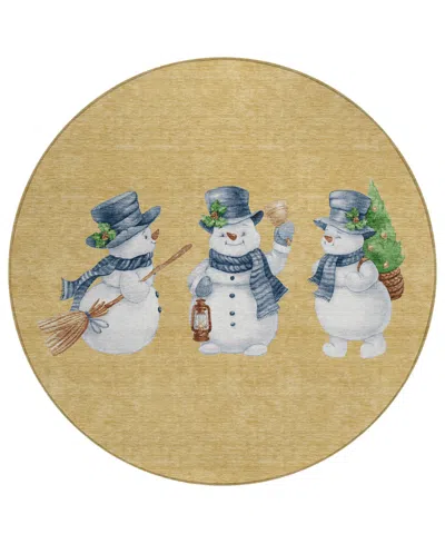 Addison Holiday Washable Indoor/outdoor Acn1826 8'x8' Round Area Rug In Gold