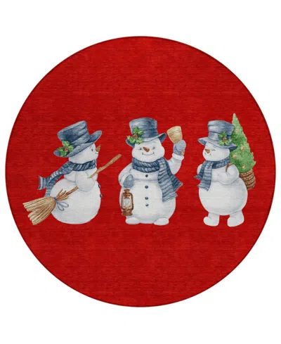 Addison Holiday Washable Indoor/outdoor Acn1826 8'x8' Round Area Rug In Red